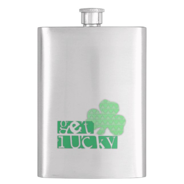 Get Lucky L Clover Shamrocks St Patty Flask (Front)