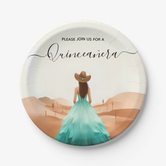 Get Nature Barn Wood Boho Farm Western Quinceanera Paper Plate (Front)