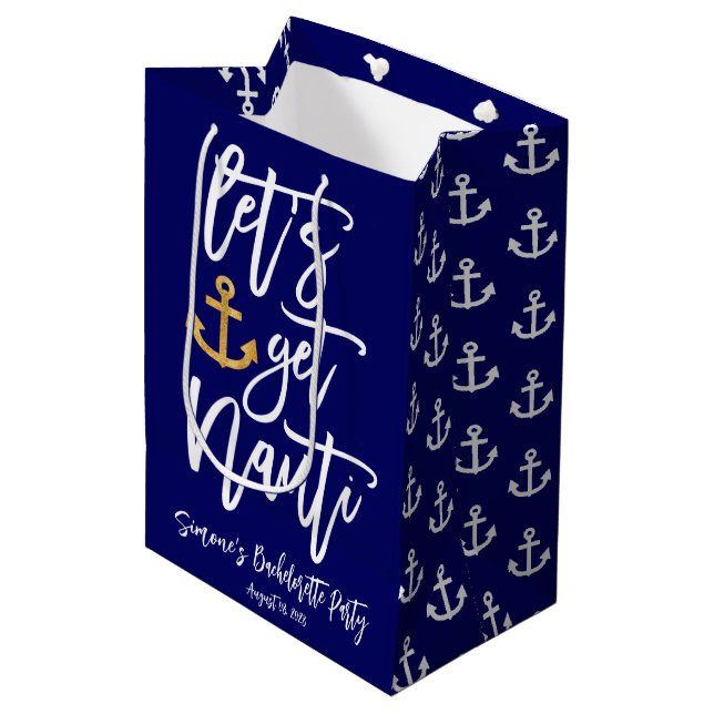 Get Nauti Funny Bachelorette Party Medium Gift Bag (Front Angled)
