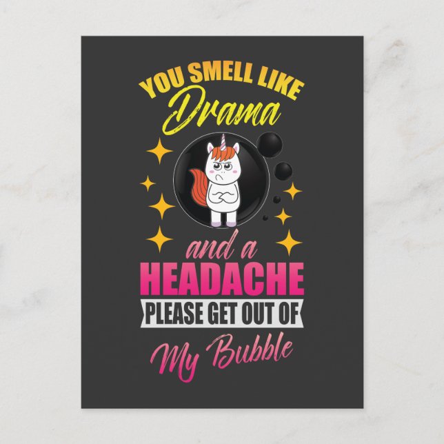 Get Out Of My Bubble Drama Queen Cute Unicorn Postcard (Front)