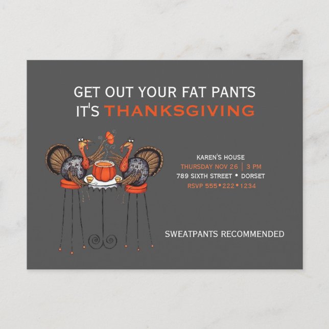 Get Out Your Fat Pants Thanksgiving Dinner Holiday Postcard (Front)