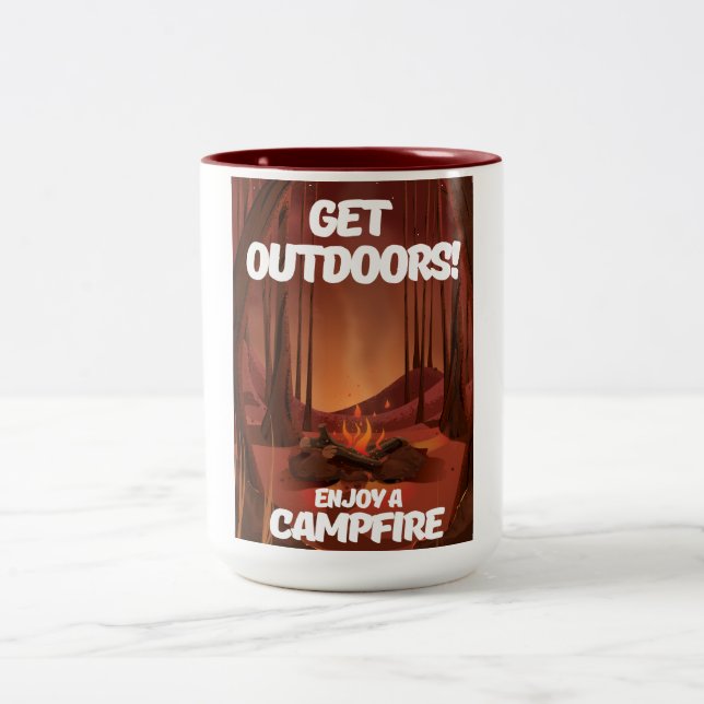 Get Outdoors! Enjoy a Campfire Two-Tone Coffee Mug (Center)