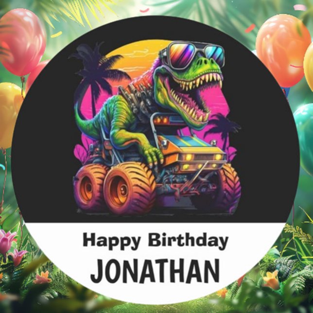 Get Ready for a Dino-Mite Birthday Party Classic Round Sticker (Vibrant colors and thrilling designs make your dino party unforgettable. Get ready to roar with joy!)