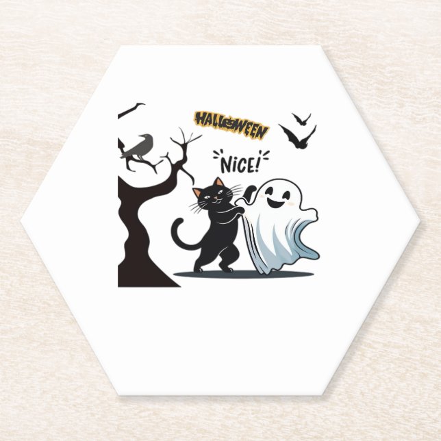 Get ready for a spook-tacular Halloween Nice party Paper Coaster (Front)