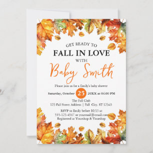 Get Ready to Fall in Love Fall Leaves Baby Shower Invitation
