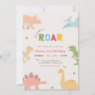 Get Ready to Roar Baby Dinosaur 2nd Birthday Invitation