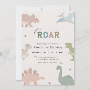 Get Ready to Roar Baby Kid Dinosaur 2nd Birthday Invitation