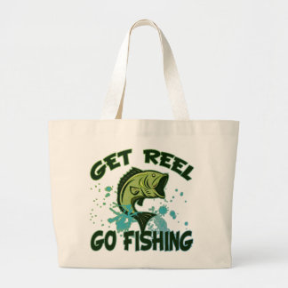 Get Reel Go Fishing Large Tote Bag