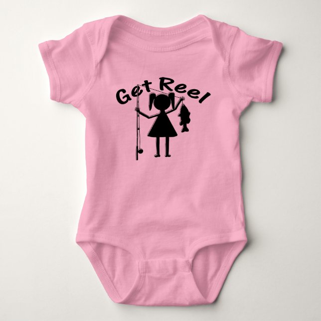 Get Reel - Little Girls Fishing Baby Bodysuit (Front)