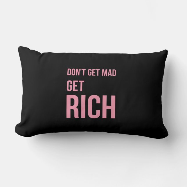 Get Rich Money Quotes Inspiring Pink Black Lumbar Cushion (Front)
