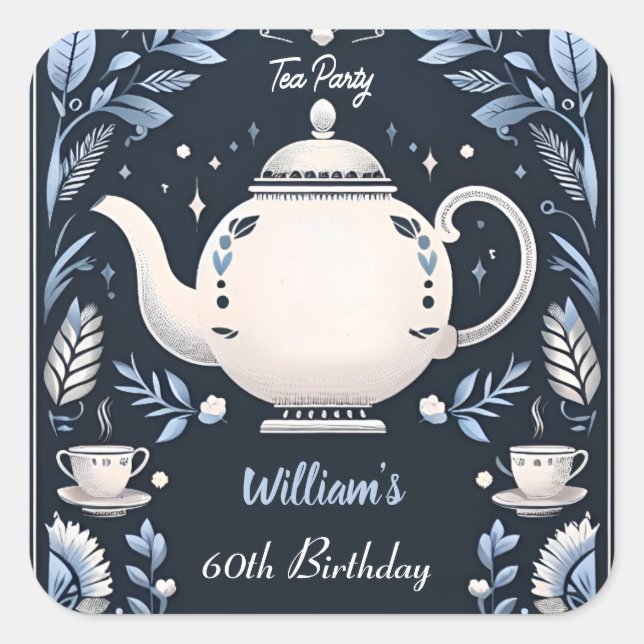 Get Royal Chic Adult Fairy Tea Party 60th Birthday Square Sticker (Front)