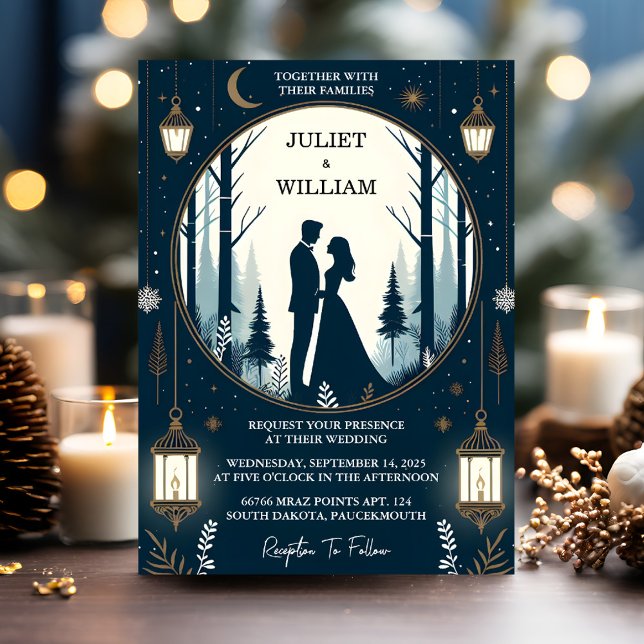 Get Rustic Forest Stars Snow Bright Winter Wedding Invitation (Creator Uploaded)