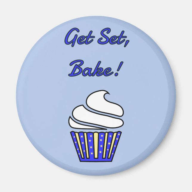 Get set bake blue cupcake magnet (Front)