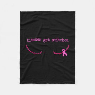 Get stitches pink ribbon breast cancer awareness fleece blanket