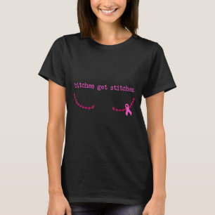 Get stitches pink ribbon breast cancer awareness T-Shirt