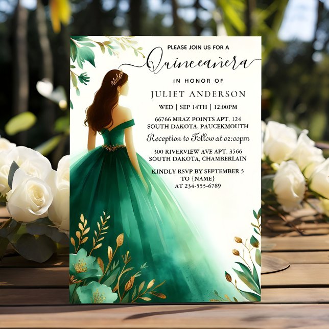 Get Trees Gold Mint Glam Emerald Green Quinceanera Invitation (Creator Uploaded)