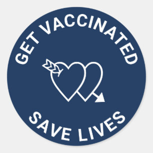 Get Vaccinated save lives navy blue white hearts Classic Round Sticker