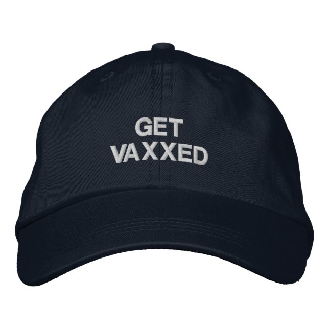 Get Vaxxed navy blue white custom text Embroidered Hat (Front)