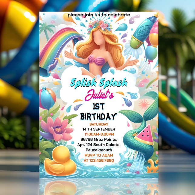 Get Water Park Cool Summer splash pad 1st birthday Invitation (Creator Uploaded)