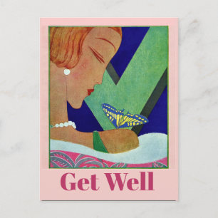 Get Well Butterfly, Vintage Style Postcard
