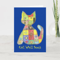 Get Well Card with patchwork cat