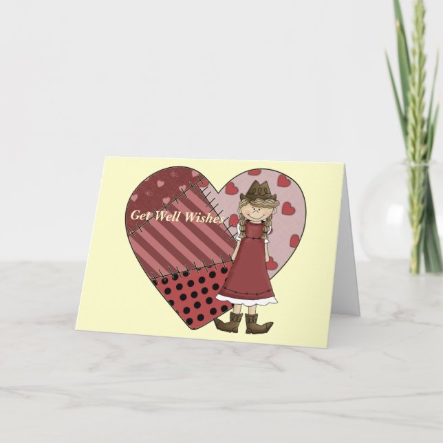 Get Well Cowgirl Patchwork Heart Card - Western (Front)