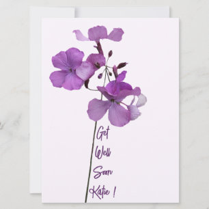 Get well customizable name personal purple flowers holiday card