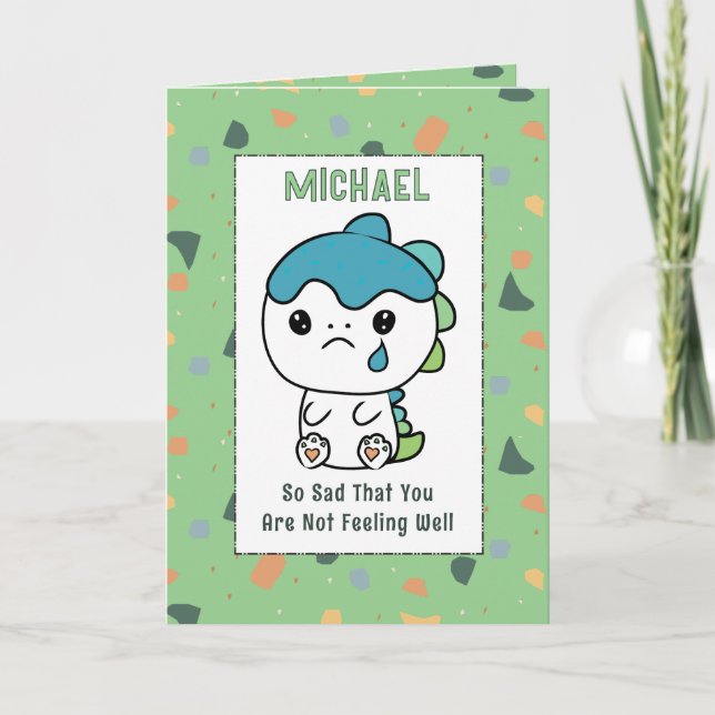 Get Well Cute Dinosaur Cartoon Funny Saying Child Card (Front)