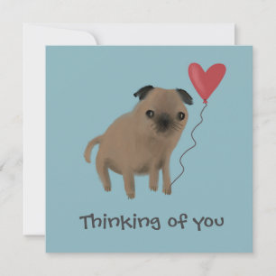 Get Well Cute Pug With Heart Balloon Card