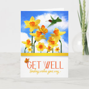 Get Well Daffodil Garden with Hummingbird Card
