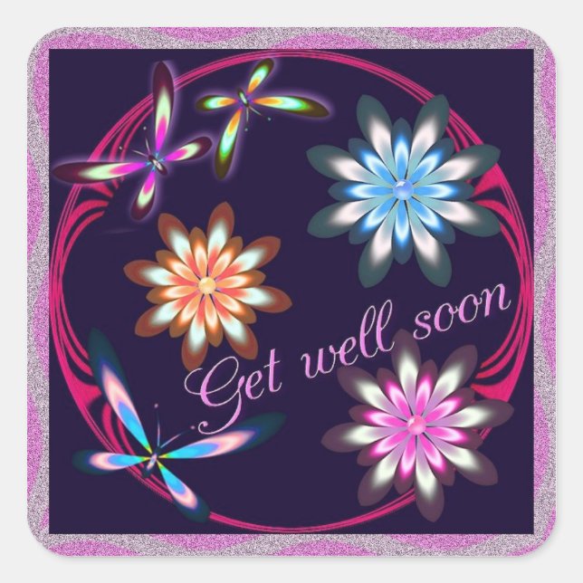 Get well floral square sticker (Front)