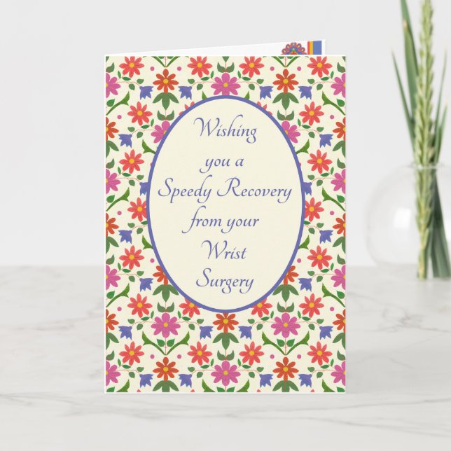 Get Well from Wrist Surgery Card, Rangoli Flowers Card (Front)