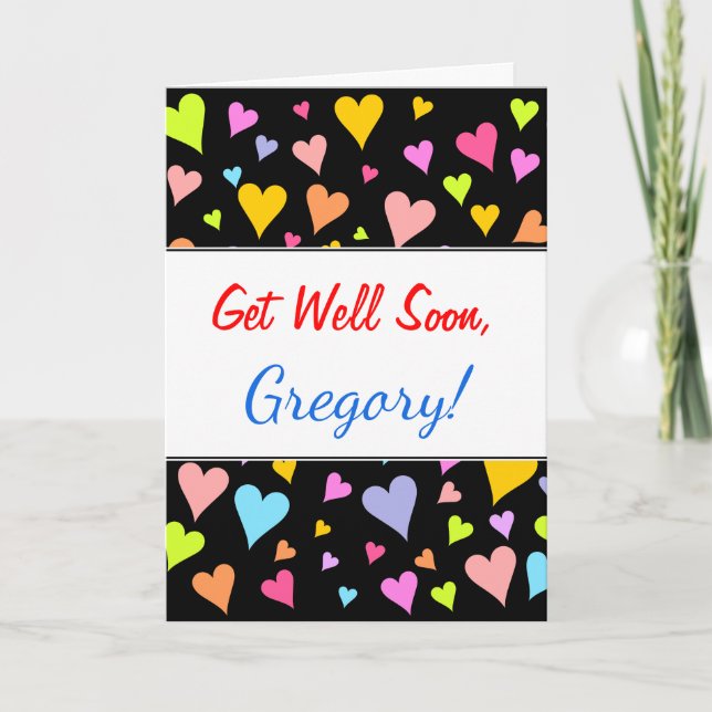 Get Well + Fun, Loving, Colourful Hearts Pattern Card (Front)