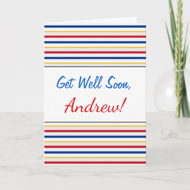 Get Well + Ice Hockey Arena Rink-Inspired Stripes Card (Front)
