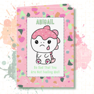 Get Well Little Girl PInk Dinosaur Cartoon Cute Card
