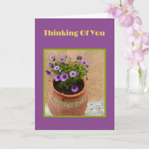 GET WELL/ PURPLE DAISIES IN TERRACOTTA POT CARD