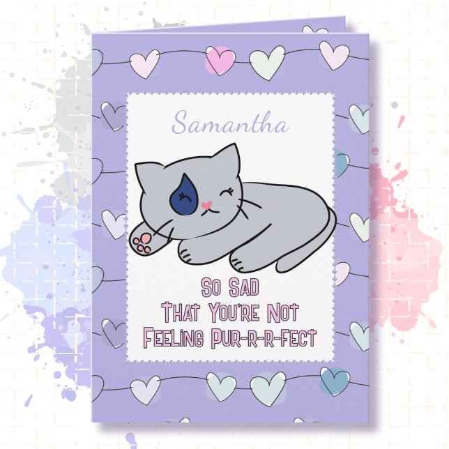  Get Well Sad Sweet Cat Cartoon for Child Card (Creator Uploaded)