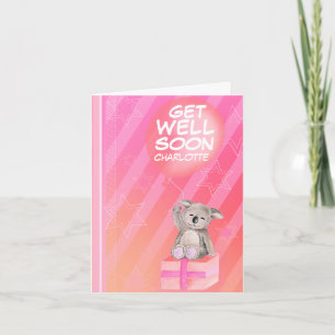 Get well soon boy named Koala Card pink