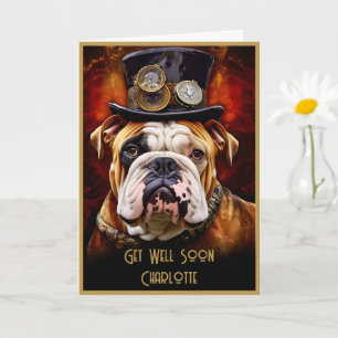 Get Well Soon British Bulldog Custom Name 111 Card