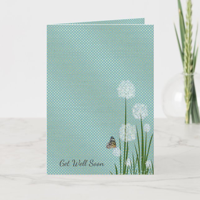 Get Well Soon butterfly on puff flower Card (Front)