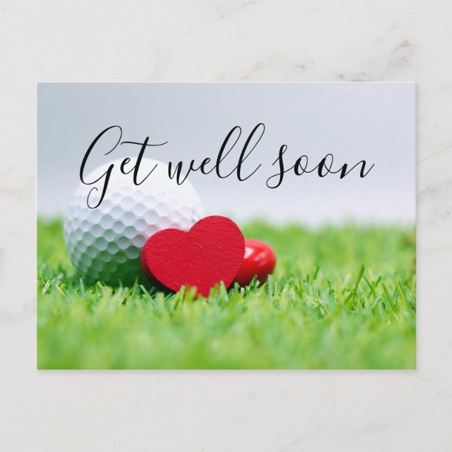 Get Well Soon card to golfer with golf ball & love (Front)