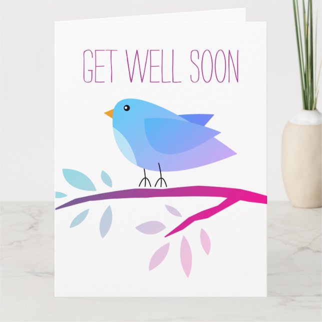 Get Well Soon card with cute bird illustration (Front)