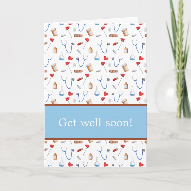 Get well soon card with medical equipment pattern (Front)