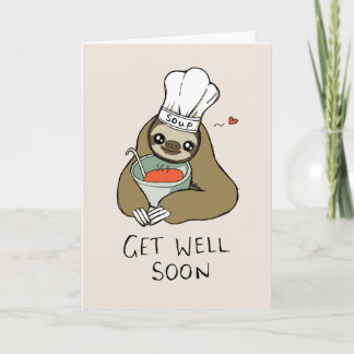 Get Well Soon Card with Soup Sloth