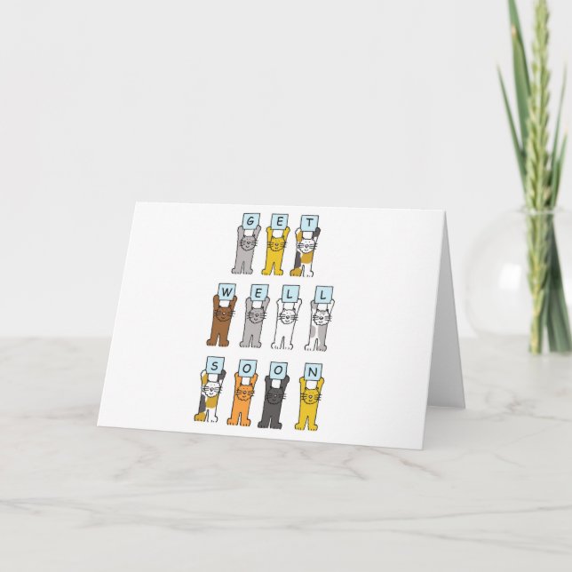 Get Well Soon, Cartoon Cats. Card (Front)