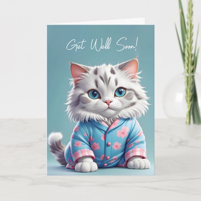 Get Well Soon Cat In Pyjamas Card (Front)
