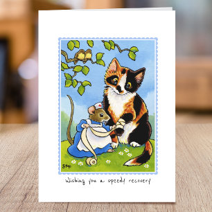 Get Well Soon Cat Mouse Custom Folded Card