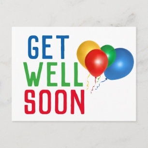 Get Well Soon Colourful Balloons Postcard