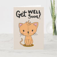 Get Well Soon Cute Cartoon Cat Greeting