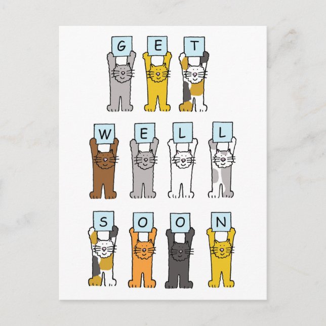 Get Well Soon, Cute Cartoon Cats. Postcard (Front)